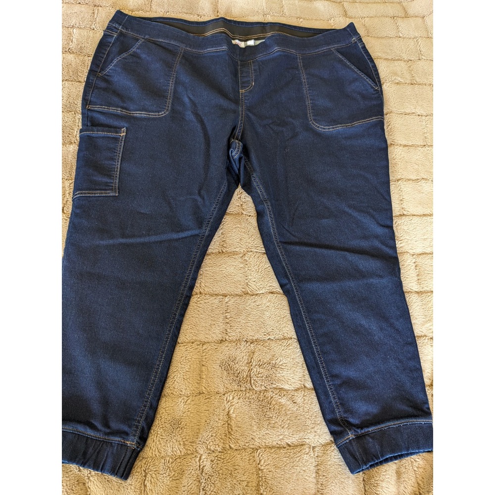 Denim & Co Petite Plus2XP Indigo Utility Jogger Pants Cargo Pocket Stretch Denim